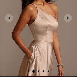 One shoulder a line satin formal brides made dress